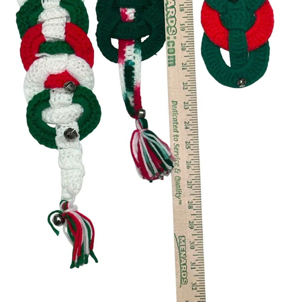 Vintage Hand Crocheted Christmas Wall Hanging Decor‎ Wreaths & Bells Set Of 3